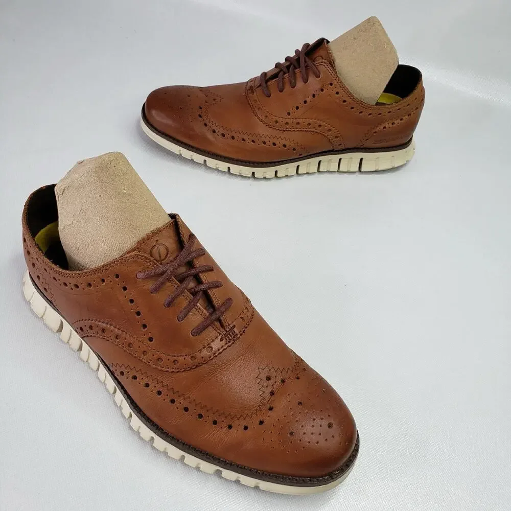 Cole Haan Mens Size 8 ZERØGRAND Brown Remastered Wingtip Oxford Shoes